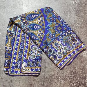 Vintage 1960s Vera Neumann Blue and Gold Scarf